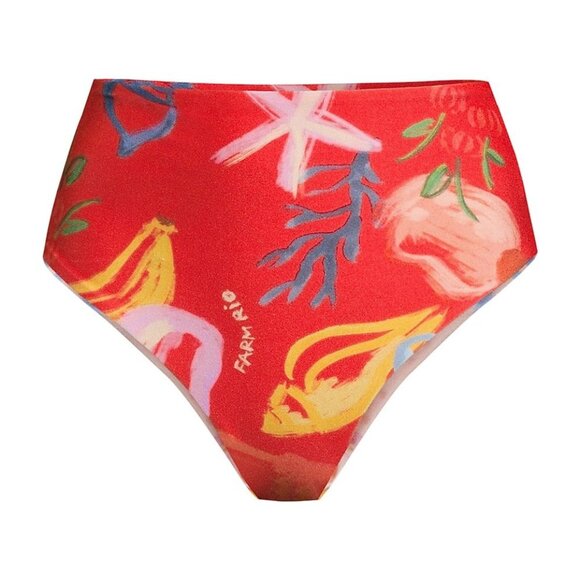Farm Rio Mixed Fruits Ocean High-Waisted Bikini Bottom - Picture 2 of 12